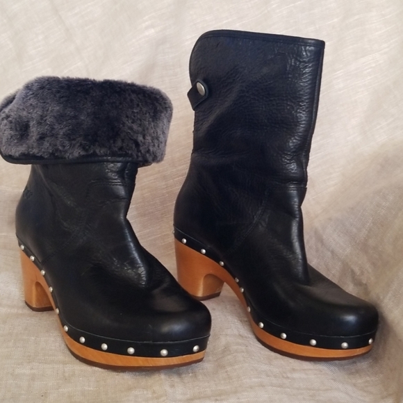 Black leather Ugg boots size 6 - Picture 1 of 4